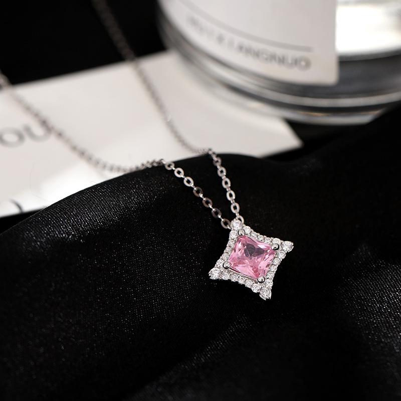 Banyan Tree Sterling Silver Diamond-Shaped Light Necklace for Women - Summer Luxury Square Clavicle Chain