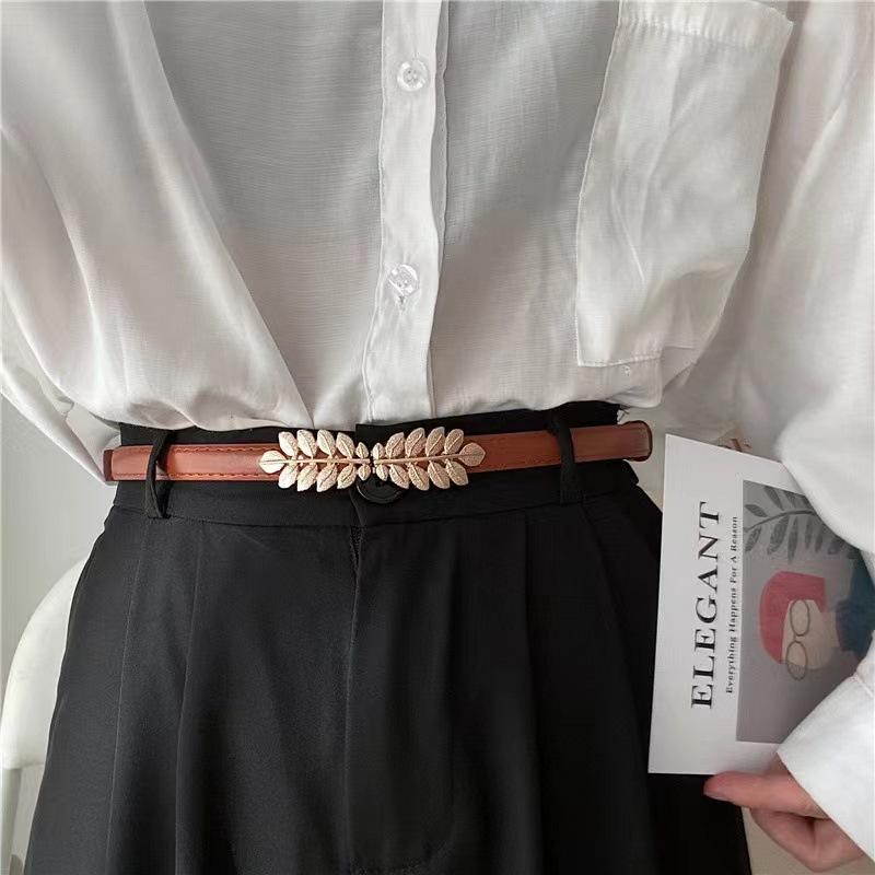 Little Leaf Women's PU Thin Belt Adjustable Versatile Suit Belt Punch-free Skirt Pants