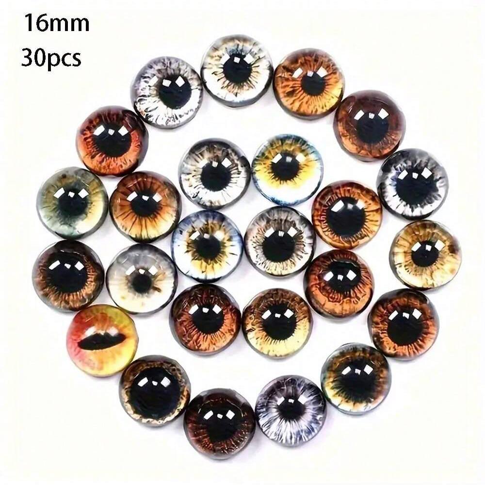 6/8/12/16mm Doll Eyes Cat Eyes Glass Eyes Round Cabochon Eye Mixed Printed Half Round Eyes 30Pcs Mini Animal Eyes for Doll Props