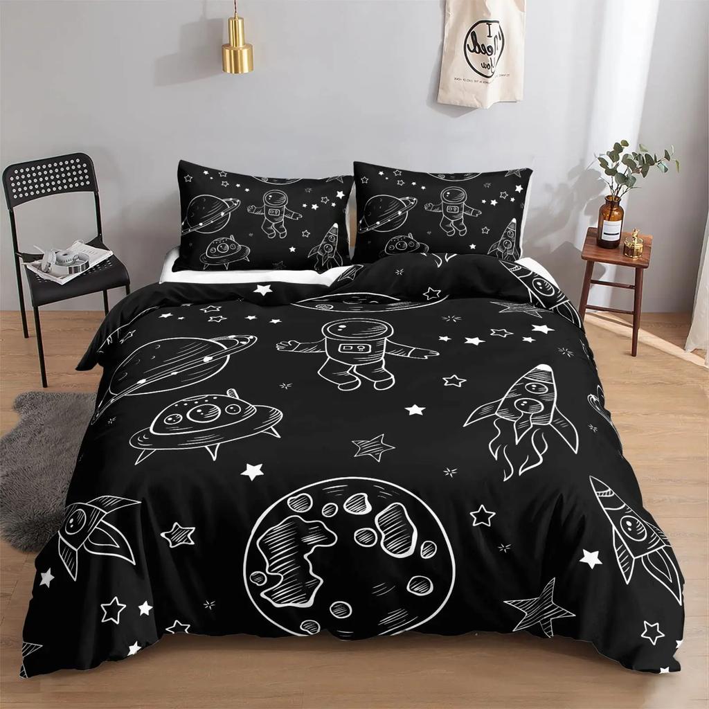 Galaxy Comforter Sets, 3D Outer Space Themed Bedding, All-Season Quilted Duvet, for Children Boy Girl Teen Kids with Pillow Sham