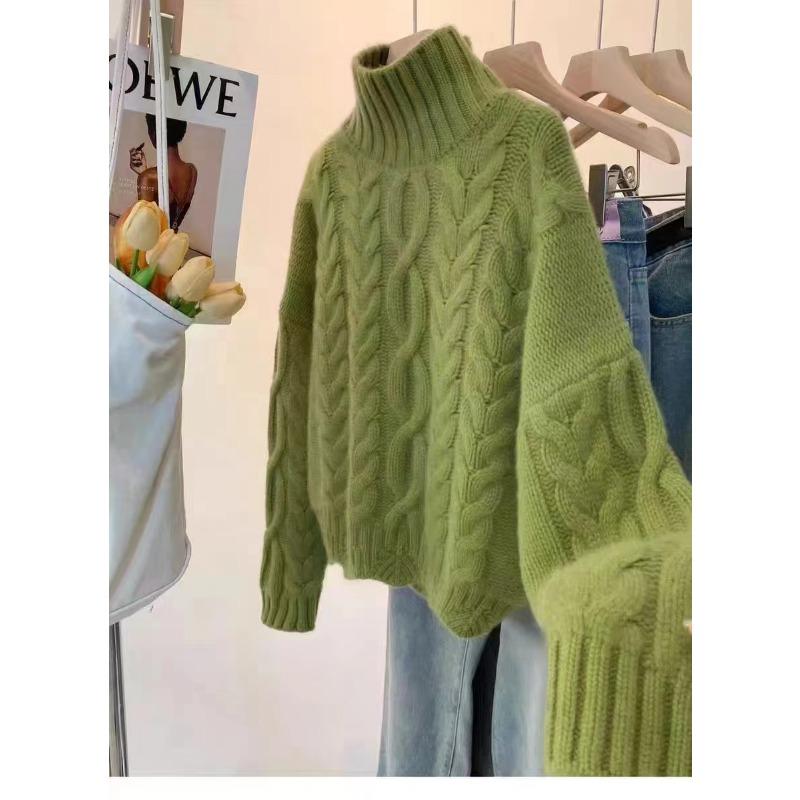 

Retro twisted turtleneck women s solid color sweater women s loose casual commuting autumn and winter casual thickened knitted sweater base One size оливковый