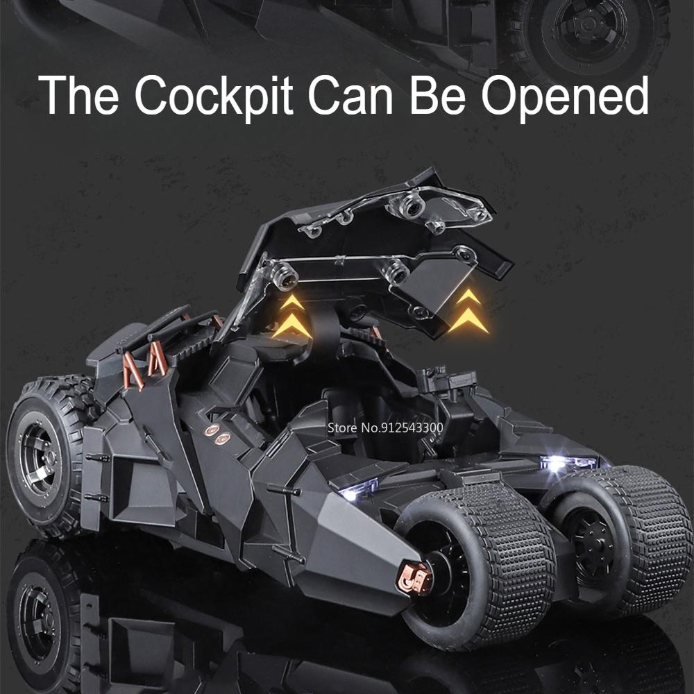 1:24 Scale Batmobile Model Classic Car Toy Metal Diecast Sound & Light Spray Fighting Vehicle Models Decoration Display Ornament