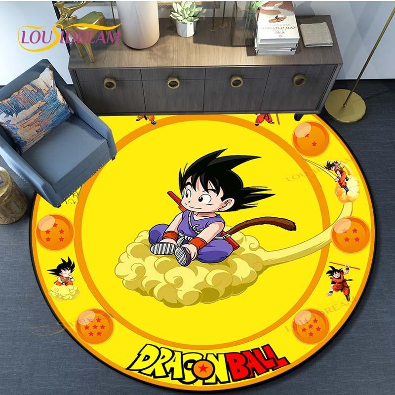 Круглый ковер с рисунком Гоку из Dragon Ball для гостиной, коврики для спальни, кухонный ковер, придверный коврик, нескользящий, детский фланелевый ковер 60cm