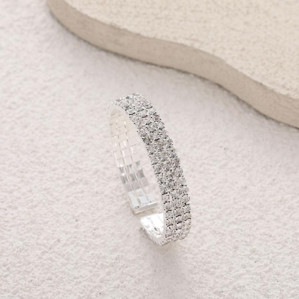 3-Layer Rhinestone Open Bangle Alloy Bracelet for Women Stylish Jewelry