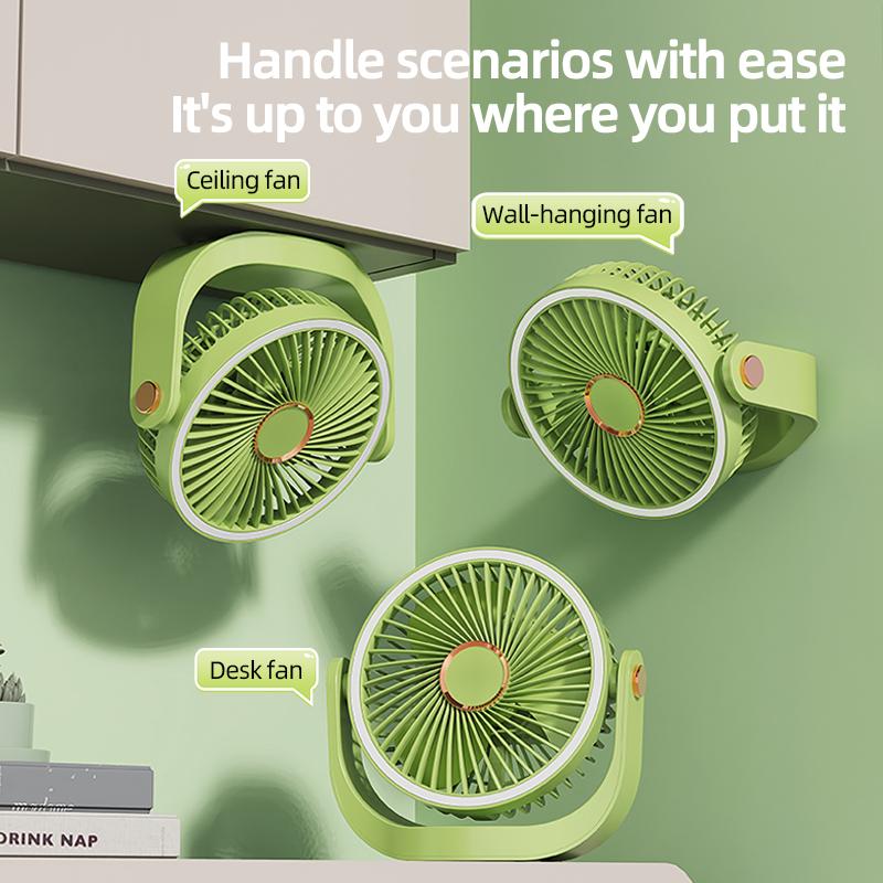 1200mAh Rechargeable USB Desk Fan 5 Speed 3 Level Night Light Quiet Cooling Fan for Home Office Bedroom Dorm Outdoor Use