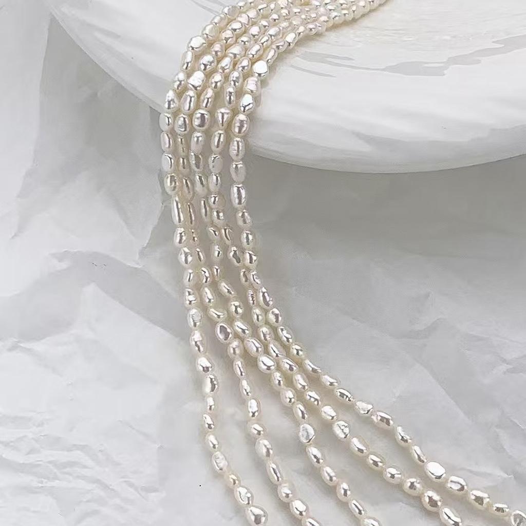 1String, Straight Hole Natural Freshwater Pearls, Handcrafted Nugget Pearl Beads for Jewelry Making DIY Crafts (Beads 3.5-4.5mm, Length 36cm)