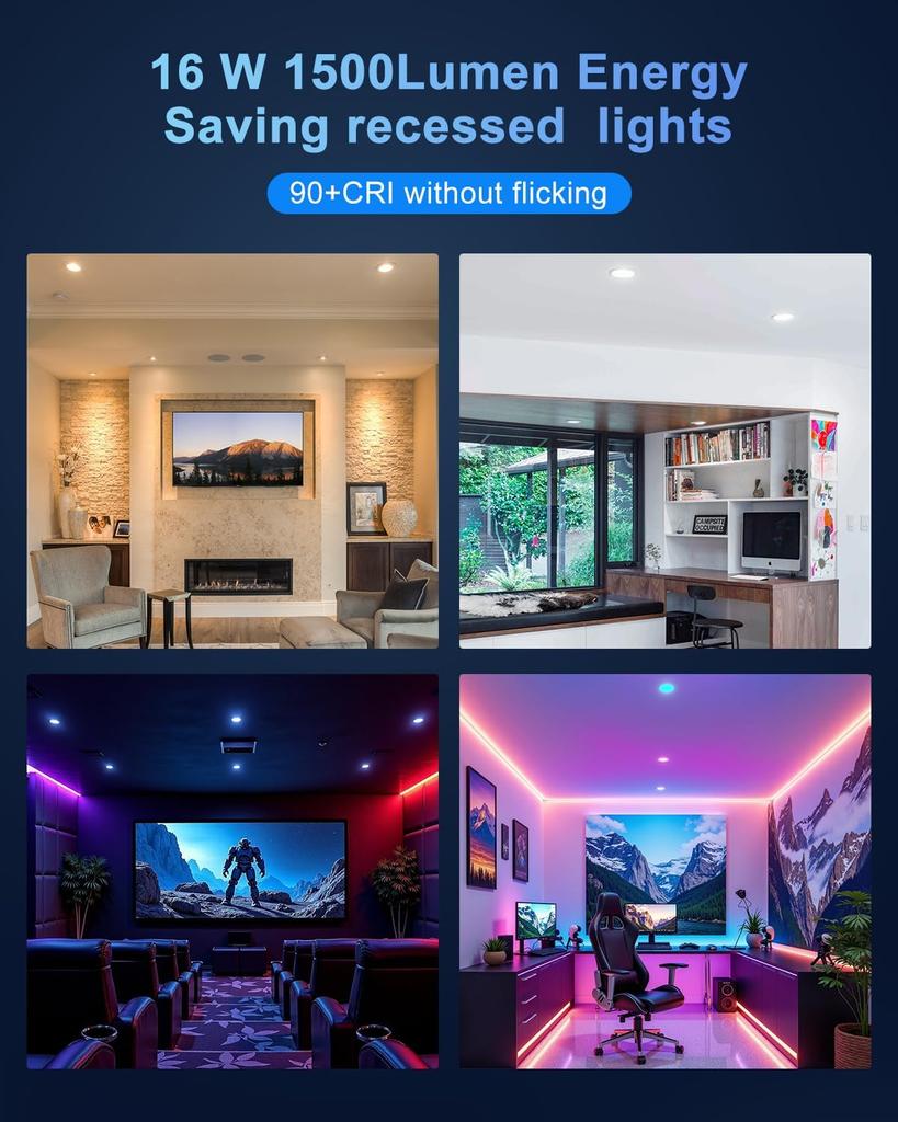 Smart RGB WiFi Downlight 5W, 1-10PCS APP Voi Controlled Color Changing LED Ressed Light for Google Home and Alexa