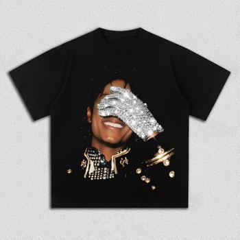 Vintage Glitter Glove Michael Jackson T-Shirt Premium Crew Neck Short Sleeve Retro High Street Music Fan Casual Graphic Top