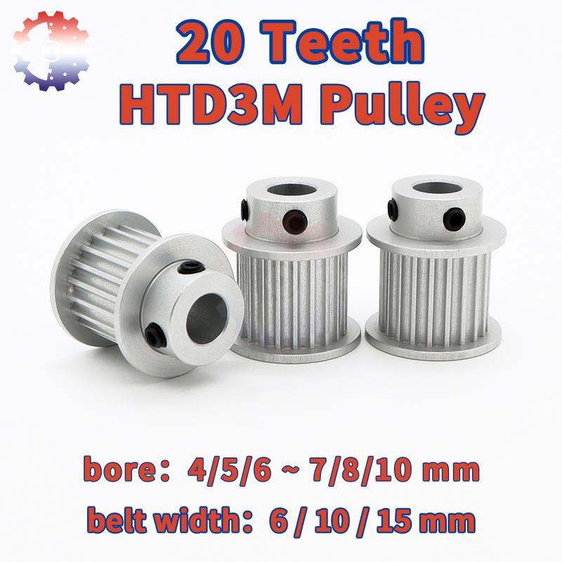 HTD3M 20teeth Pulley 3M Timing Pulley 20T 20Teeth Pulley Bore 4/5/6/7~10mm Belt Pulley Width 6/10/15mm HTD 3M Synchronous Wheel