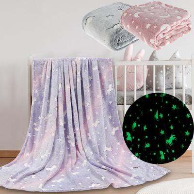 Luminous Blanket Soft Fluffy Glow In the Dark Blanket Cute Unicorns Glowing Children's Blanket Creative Plush Blanket 150x180cm