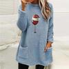 Women's Loose Long Sleeve Christmas Wine Glass Hat Print Fleece Hoodie