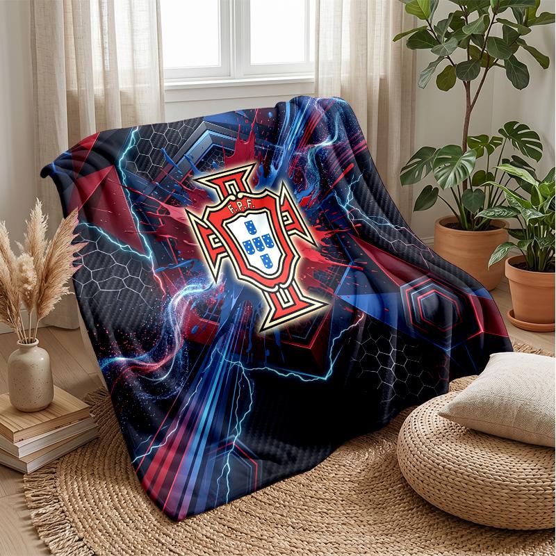 Portugal Football Printed Flannel Blanket Skin Friendly Warm Decorative Throw for Indoor Couch Bed Daily Use