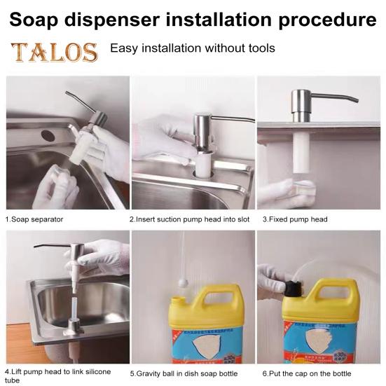 Soap Dispenser for Kitchen Sink Stainless Steel Countertop Pump with 1m Extension Tube Kit 360-degree Rotation Anti-Corrosion Hand Wash Pump for Home