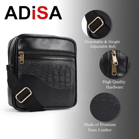 ADISA Faux Leather Unisex Sling Cross Body Travel Office Messenger Bag (MS9012-BLA)