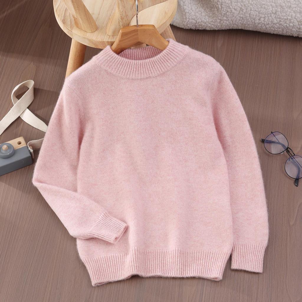 Premium Kids' Solid Color Wool Sweater - Boys' Thick Pullover & Girls' Cashmere Knit Base Layer