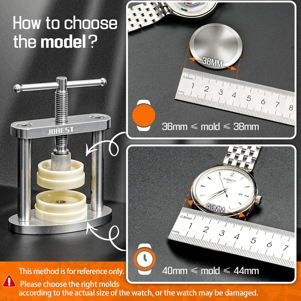 JOREST Watch Case Back Press Set for Watch Repair Battery Watch Prying Watch Case Back Case Back Instruction Manual Round Dial Only Closer, Watches,