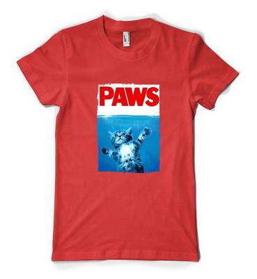 Paws Poster Jaws Shark Swimming Cat Personalised Unisex Kids T Shirt