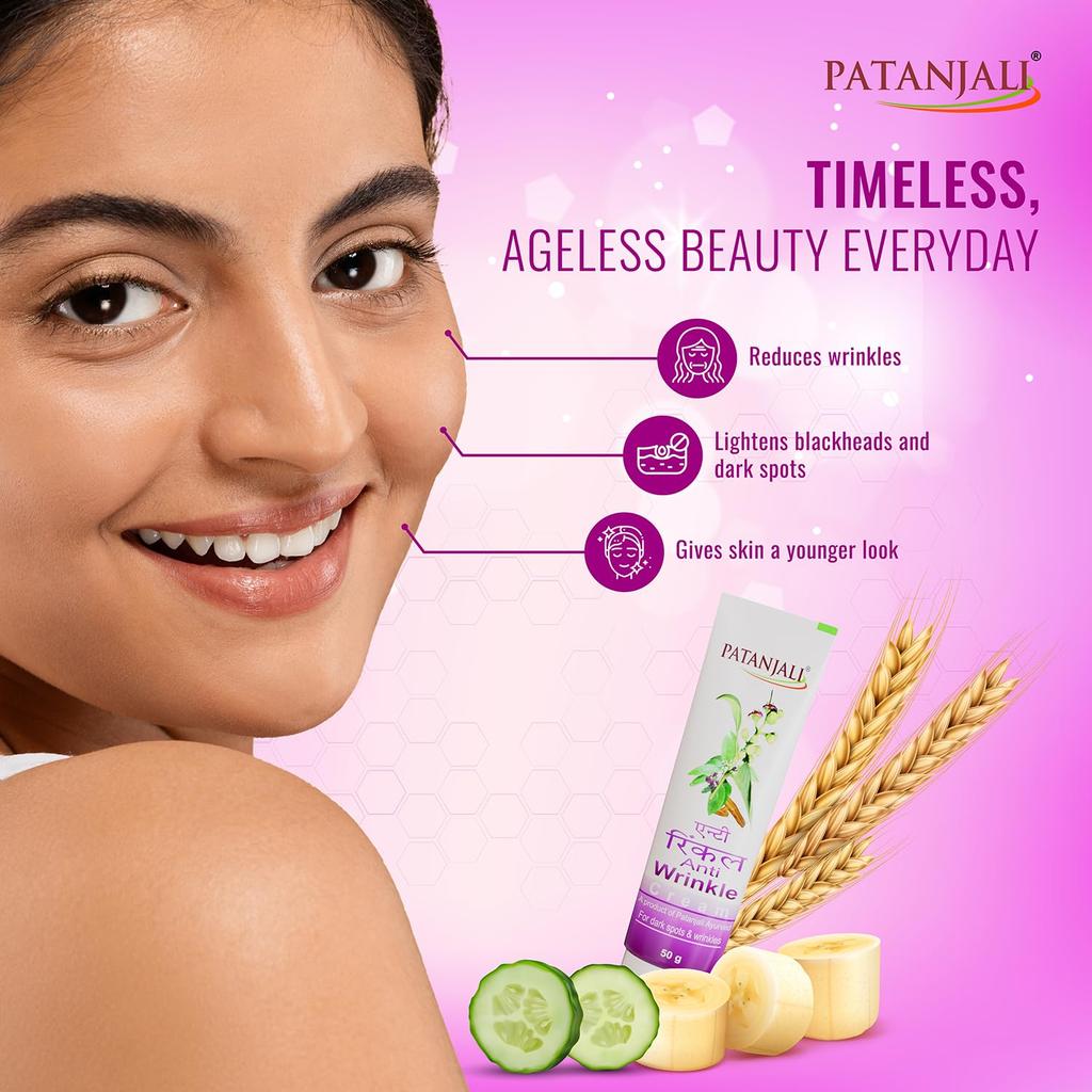 Patanjali Anti Wrinkle Cream Pack of 2 X 50g Each Natural Herbal Moisturizing Skin Cream