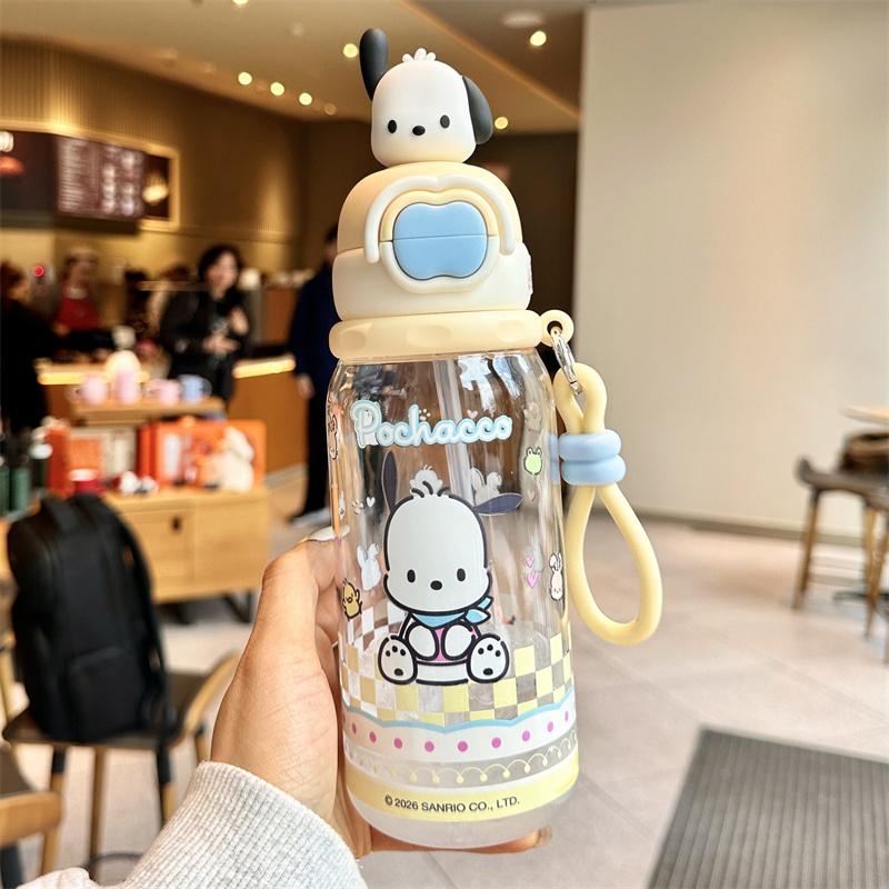 X&W Sanrio Kuromi Water Kettle 600ml Cartoon Plastic Cup Portable Double Drinking Bottle with Straw Outdoor Juice Milk Water Cup