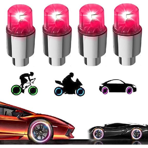 4 Pack LED Valve Stem Caps Lights for Car Tires Wheel Assemblies Auto Motion Light up in Dark Air Neon Bicycle Motorcycle Tyre Bike Truck Golf Cart