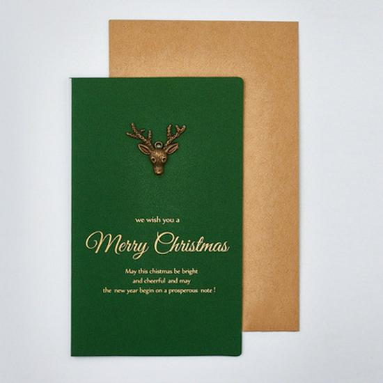 Retro Gold Foil Christmas Metal Greeting Card with Envelope - Business, Gift, or Birthday Blessing Holiday Card