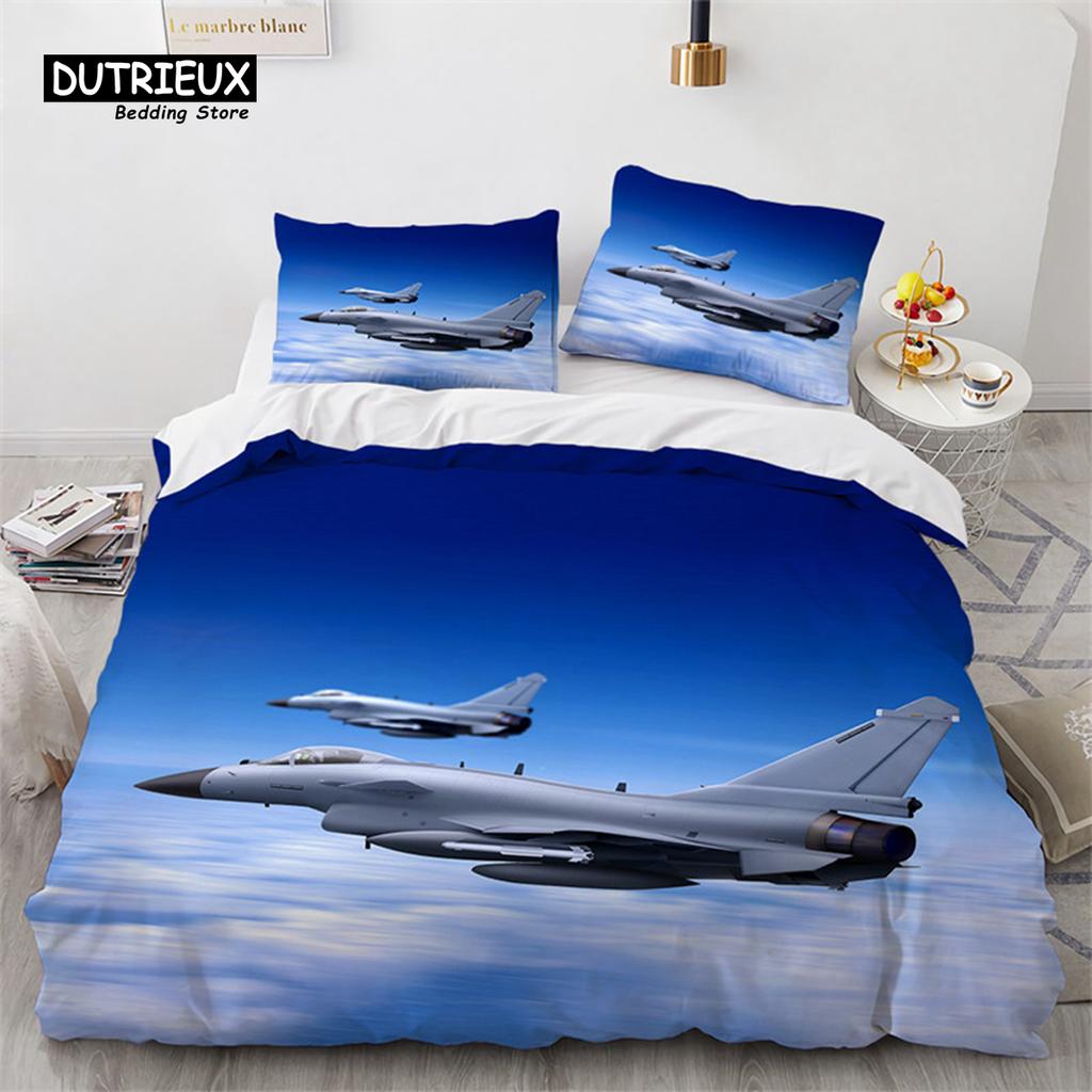 Pojkar Flygplan Påslakan King Queen Polyester Flyg Flygplan Landningsbana Sängklädesset Himmel Sceneri Överkastskydd Med Örngott