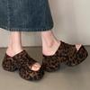 Moda de Verão Sandálias Plataforma Anabela de Bico Aberto Estampa Leopardo Femininas Sapatos Salto Grosso Zapatos De Mujer