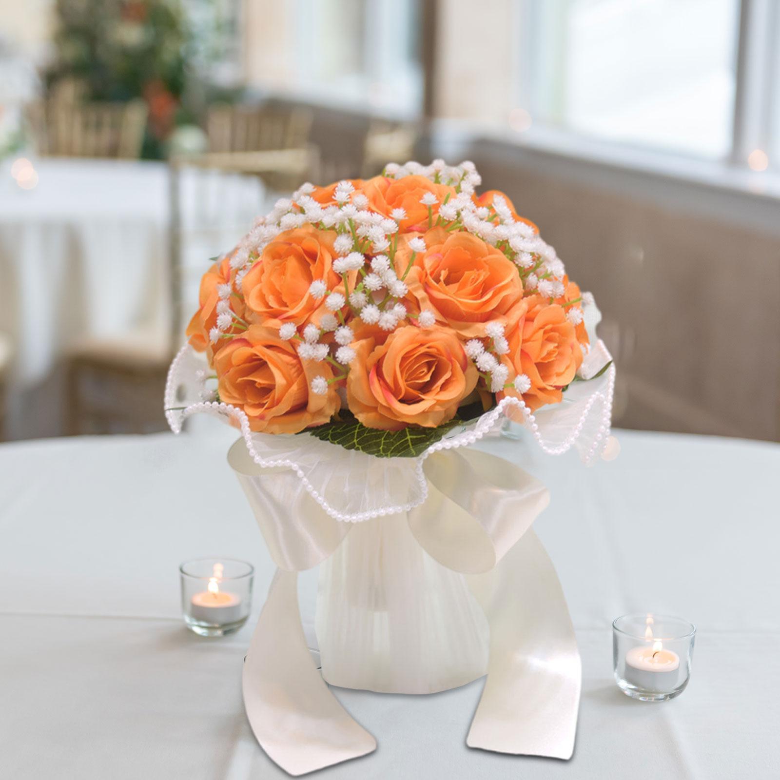

Wedding Bouquet for Bride Artificial Rose Flowers Realistic 8 inch Holding Flowers for Graduation Valentine s Day Decoration оранжевый