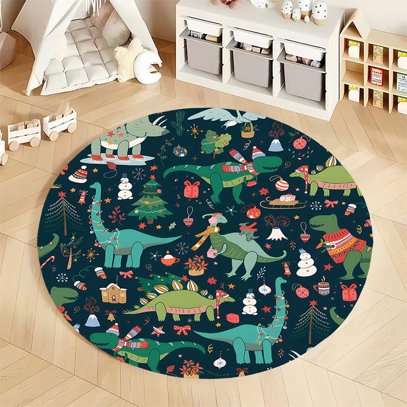 Festive Dinosaur Rug for Playroom or Nursery round carpet for home sofa bedroom, gift