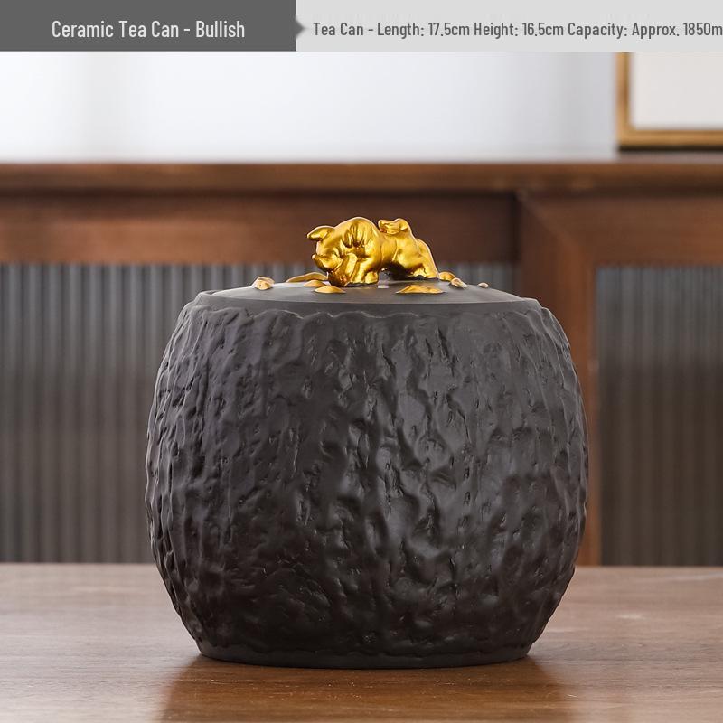 Large Ceramic Tea Storage Canister for Red, Green, Longjing, Biluochun, and Pu'er Tea - Half Jin Capacity