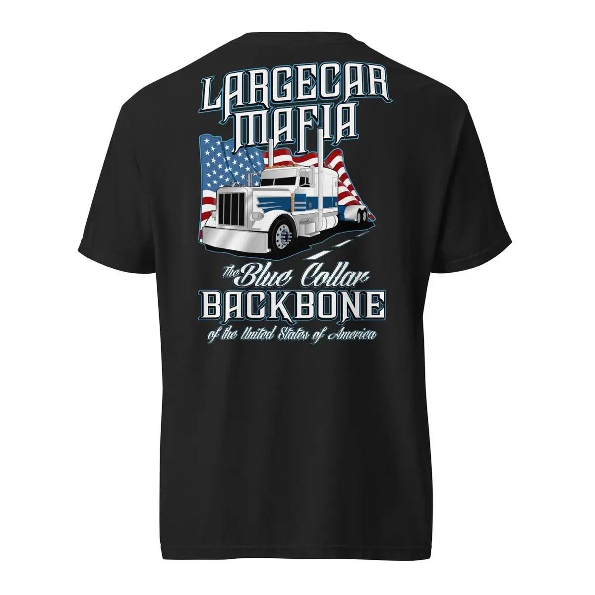 Largecar Mafia Blue Collar Trucker USA Flag Semi Truck T-Shirt M