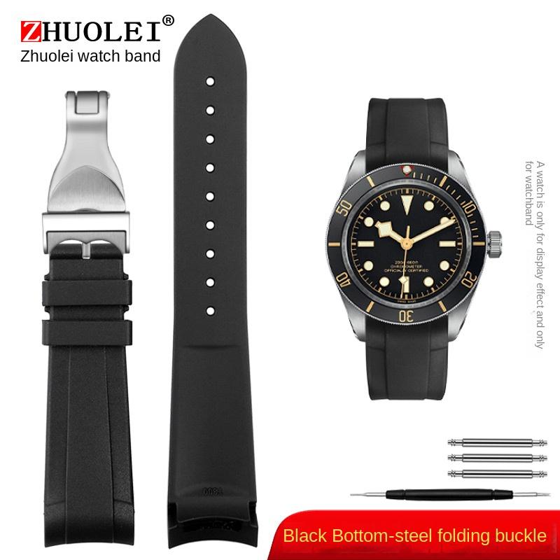 Zakřivený konec Přírodní kaučukový řemínek na hodinky pánský 22mm pro Tudor Black Bay 1958 41mm GMT Pelagos Spona s kolíčkem Skládací spona Silikonový řemínek na hodinky