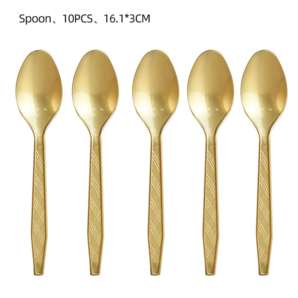 Einfarbiges Goldteller-Set Pappteller-Set Hochzeitsfeier Szenenarrangement Einwegmesser, -gabeln, -löffel, Geschirr