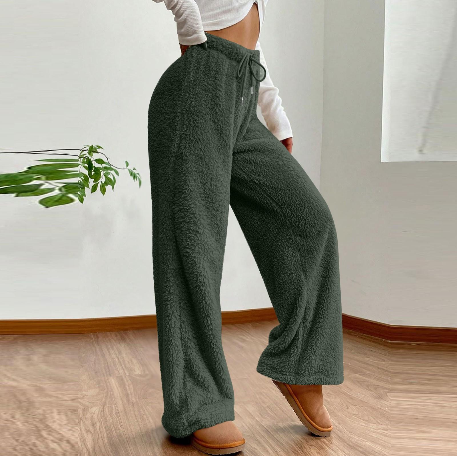 

Женские однотонные модные плюшевые повседневные брюки свободные плюшевые термоштаны XXL армия зеленый