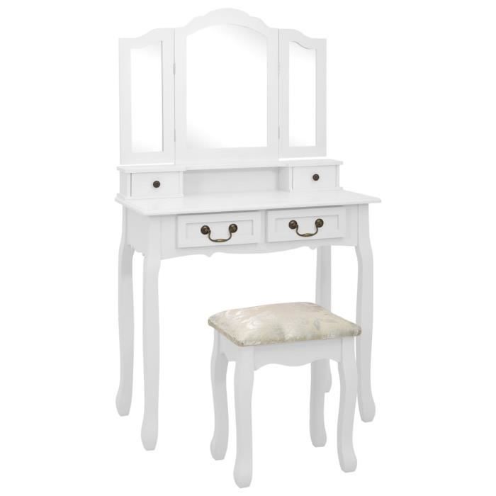 VidaXL Ensemble de coiffeuse avec tabouret Blanc 80x69x141cm Paulownia