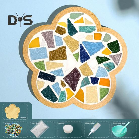 Mosaic Craft Coaster Making Kit for Adults DIY Glass Mosaic Tiles Kits Ceramic Art Bulk Materials Package for Women Kid Seniors Handmade Gifts