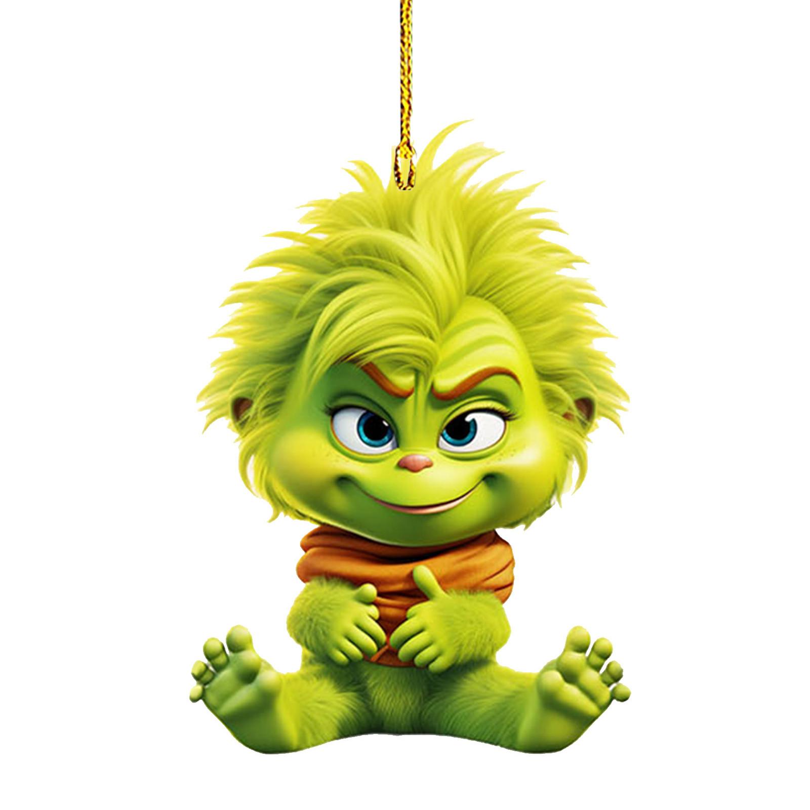 

Christmas Decorations Cute Green Sitting with Santa Hat Hanging Ornament for Holiday Tree Home Party Decor Gift