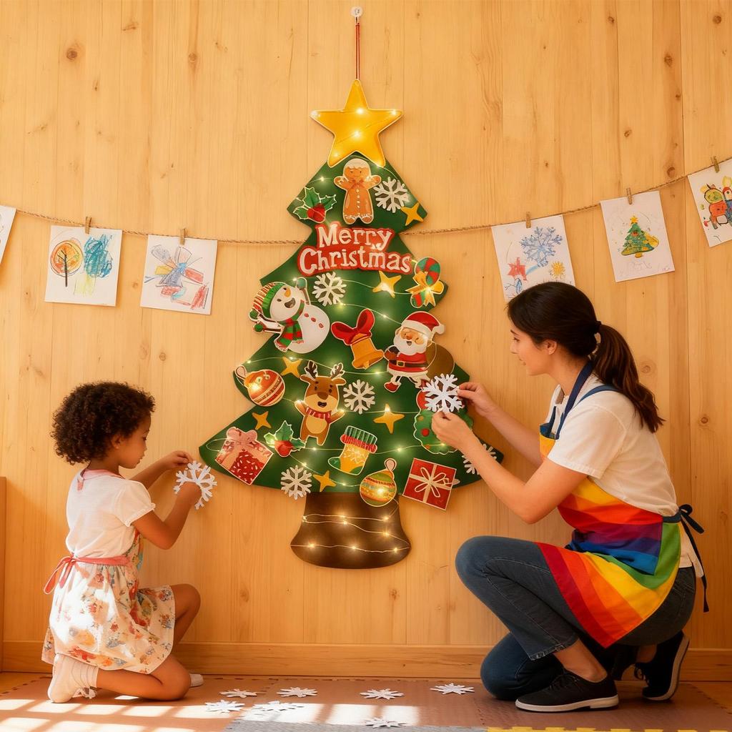 Toddler Christmas Tree With 9.8ft LED String Lights Wall Sticker Children's Christmas Tree For Bedroom Nursery Outdoor Indoor