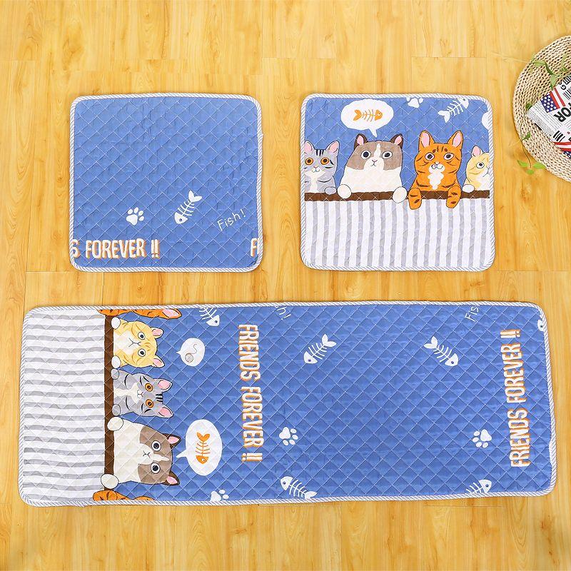 

Spring and Summer Seat Cover Auto Seat Cover Car Cushion Fabric Car Seat Cover Neutral Pastoral Four Seasons Three-Piece Set Blue(Cartoon kitten) 50X100cm1