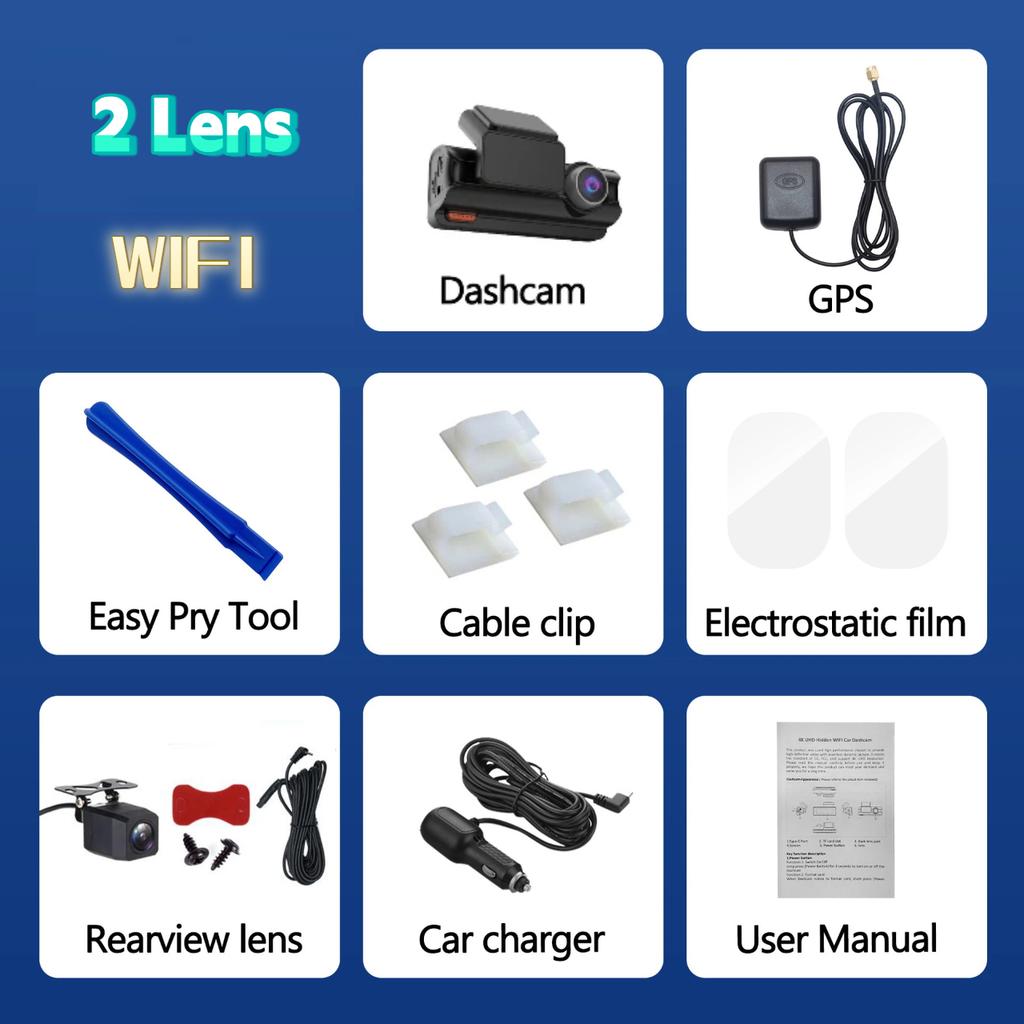 4K New Dash Cam, Dual Lens, WiFi, Car DVR, Front and Rear Recording, 4K+2.5K, Parking Monitor, G-Sensor, Loop Recording