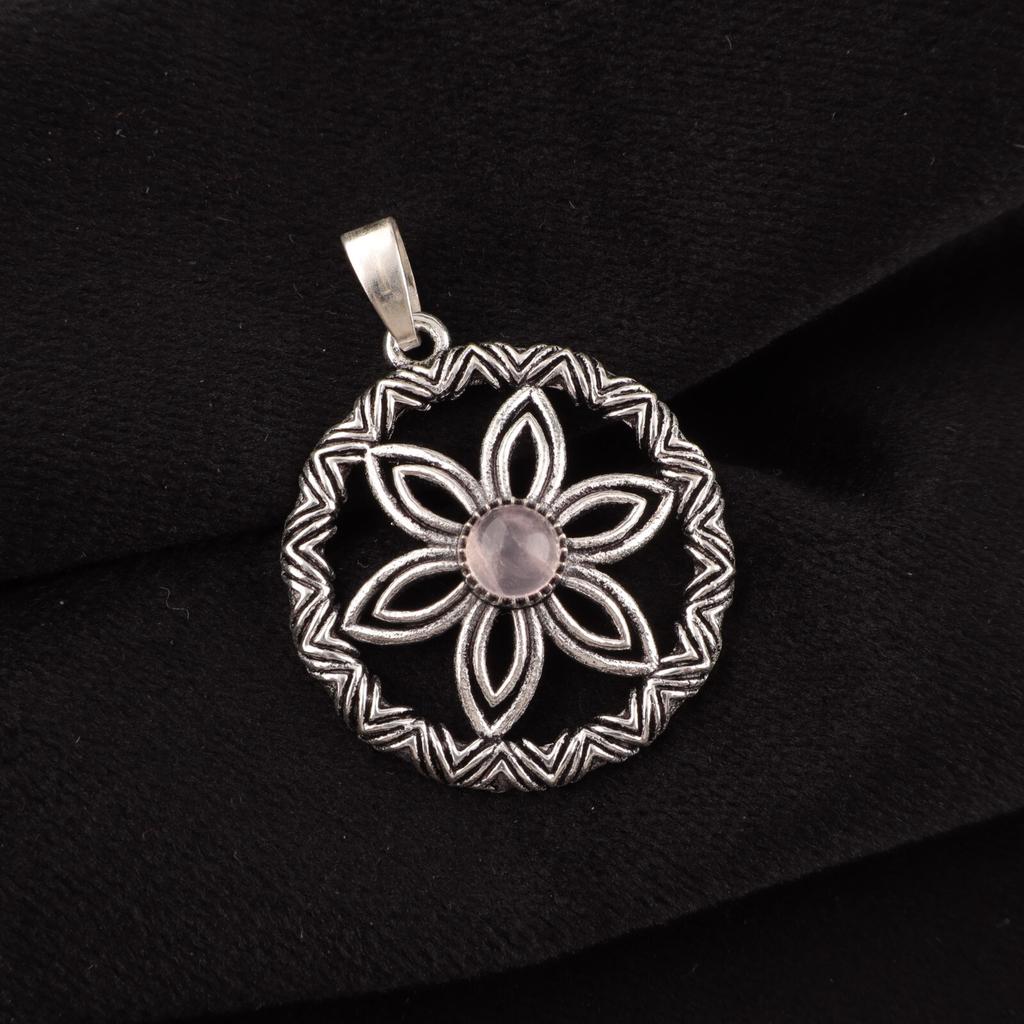 Natural Rose Quartz Gemstone 925 Sterling Silver Jewelry Handmade Pendant1.48" CP-29-31