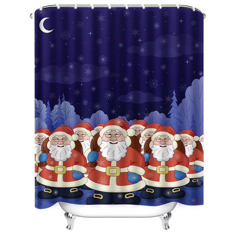 TU Santa Claus Christmas Shower Curtain Festive Holiday Bathroom Decor Waterproof Fabric Xmas Pattern Home Decoration Gift