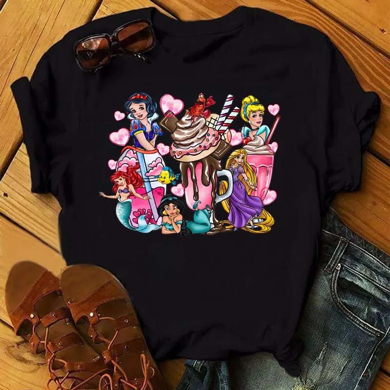 Princess Stitch Mickey Mouse Print Trendy Casual Unisexs Dessert  Design Graphic Tshirt Round  Street Style Tshirt S