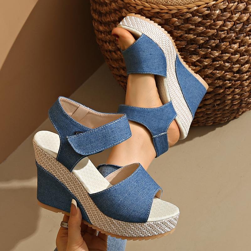 Fashion Fashion Denim Wedge Heeled Sandals Women Summer 2025 Peep Toe Chunky Platform Sandals Woman Thick Sole High Heel Sandalias Mujer