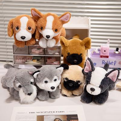 Boneca Fofa de Simulação Corgi Husky Brinquedo de Pelúcia Cachorrinho Bulldog Boneca de Pano Infantil