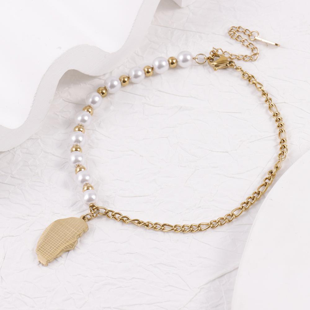 18K Gold Plated Double Layer Heart & Pearl Pendant Bracelet for Women