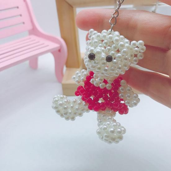 Faux Pearl Bear Rabbit Keychain Pendant Handmade Braided Lightweight Charm Key Chain Backpack Bag Accessory