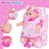 12" Girls Baby Doll Backpack Carrier Playset,12 Inch Reborn Baby Dolls With Acssories And Clothes Set Toy Stuffs Pink Hanky Di