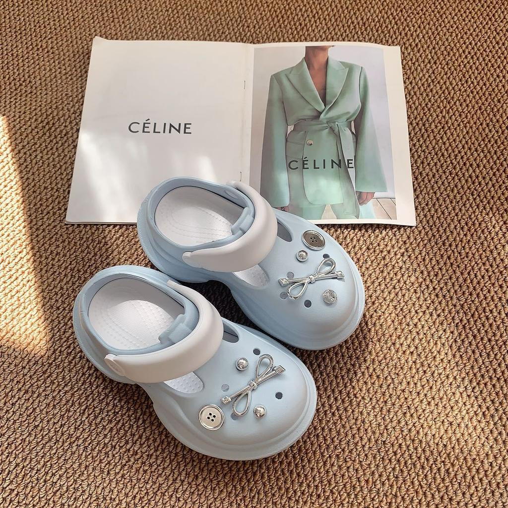 Thick-soled hole shoes women's 2025 new summer outer wear wedding dress artifact heightened heel non-slip sand sandals slippers