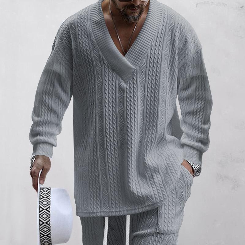 Men's Knitted , Casual V Neck Shawl Collar Long Sleeve Sweatshirt  For Winter Fall, Men's Clothing